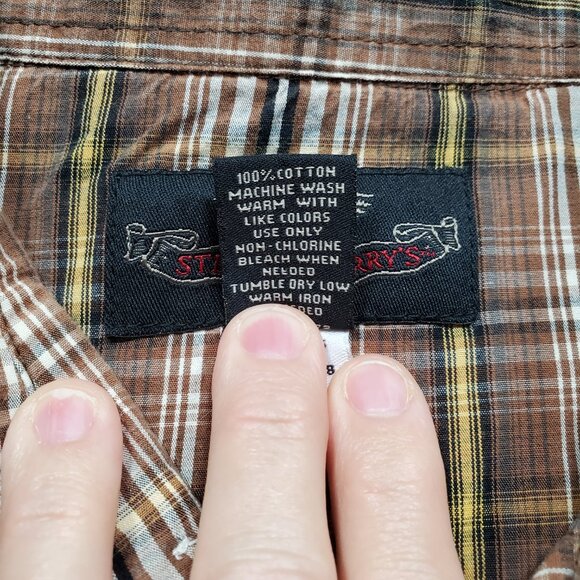 Steve & Berry's Western Pearl Snap Plaid Shirt 2 Pckt Brown Yellow Black Mn Sz L - Picture 4 of 10